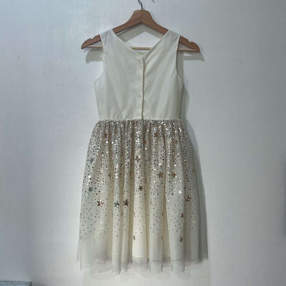 H&M GIRL FLARE SKIRT DRESS WITH GOLD SEQUIN STARS IVORY SLEEVELESS Sz 10 - Picture 3 of 16